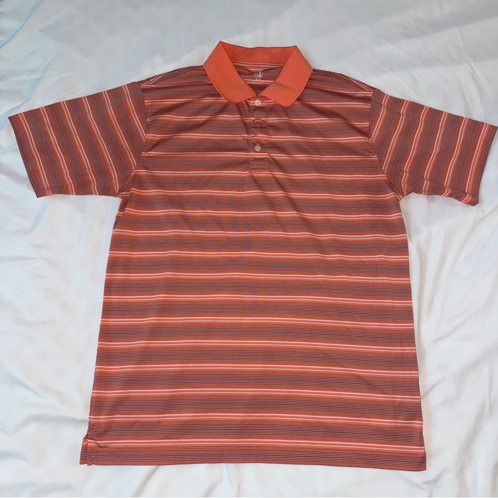 PGA Tour Vibrant Orange and Blue Striped Polo
